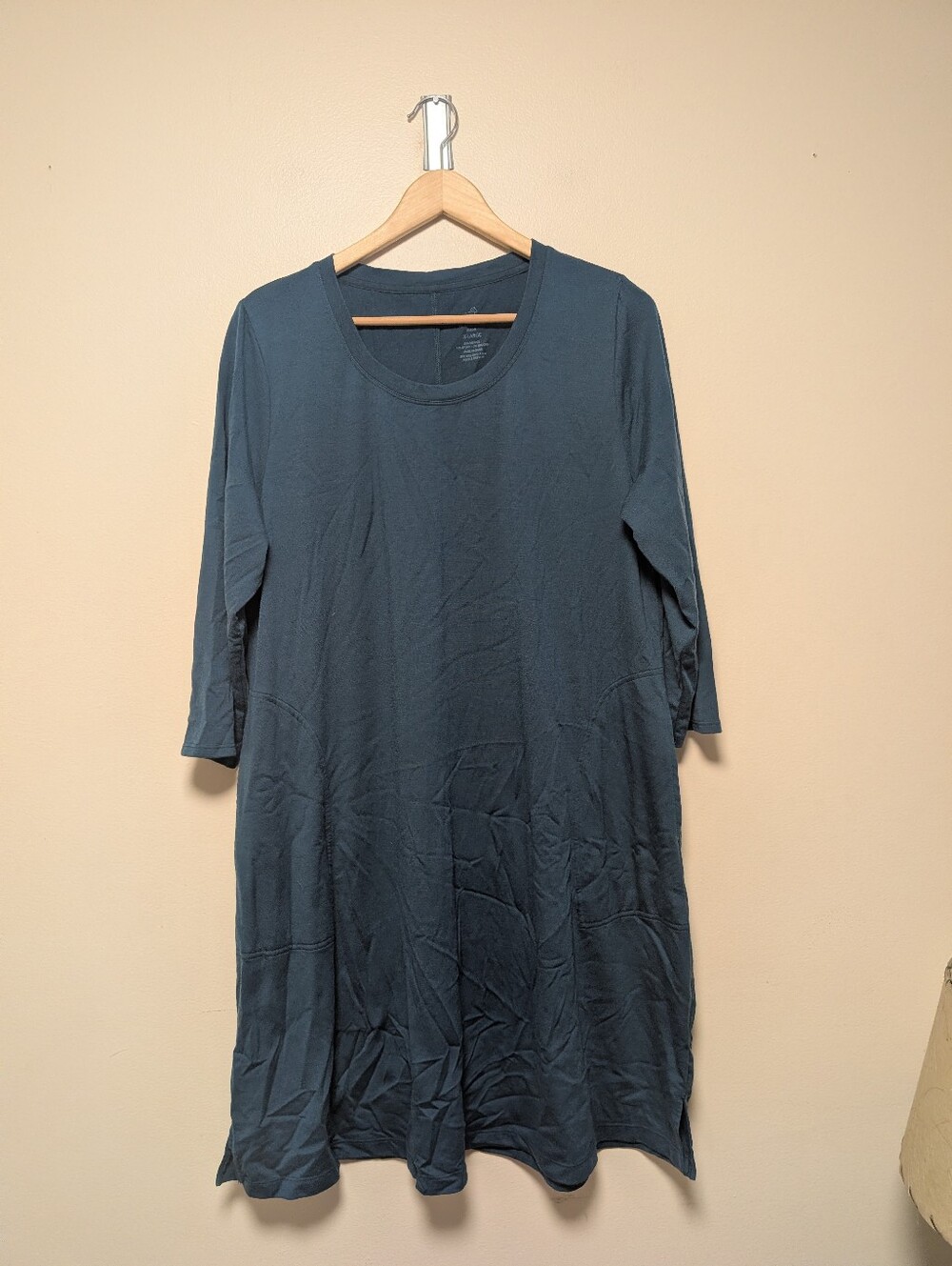 WoolX Merino Wool Tunic Dress XL Teal Blue 3/4 Sleeve Pockets
